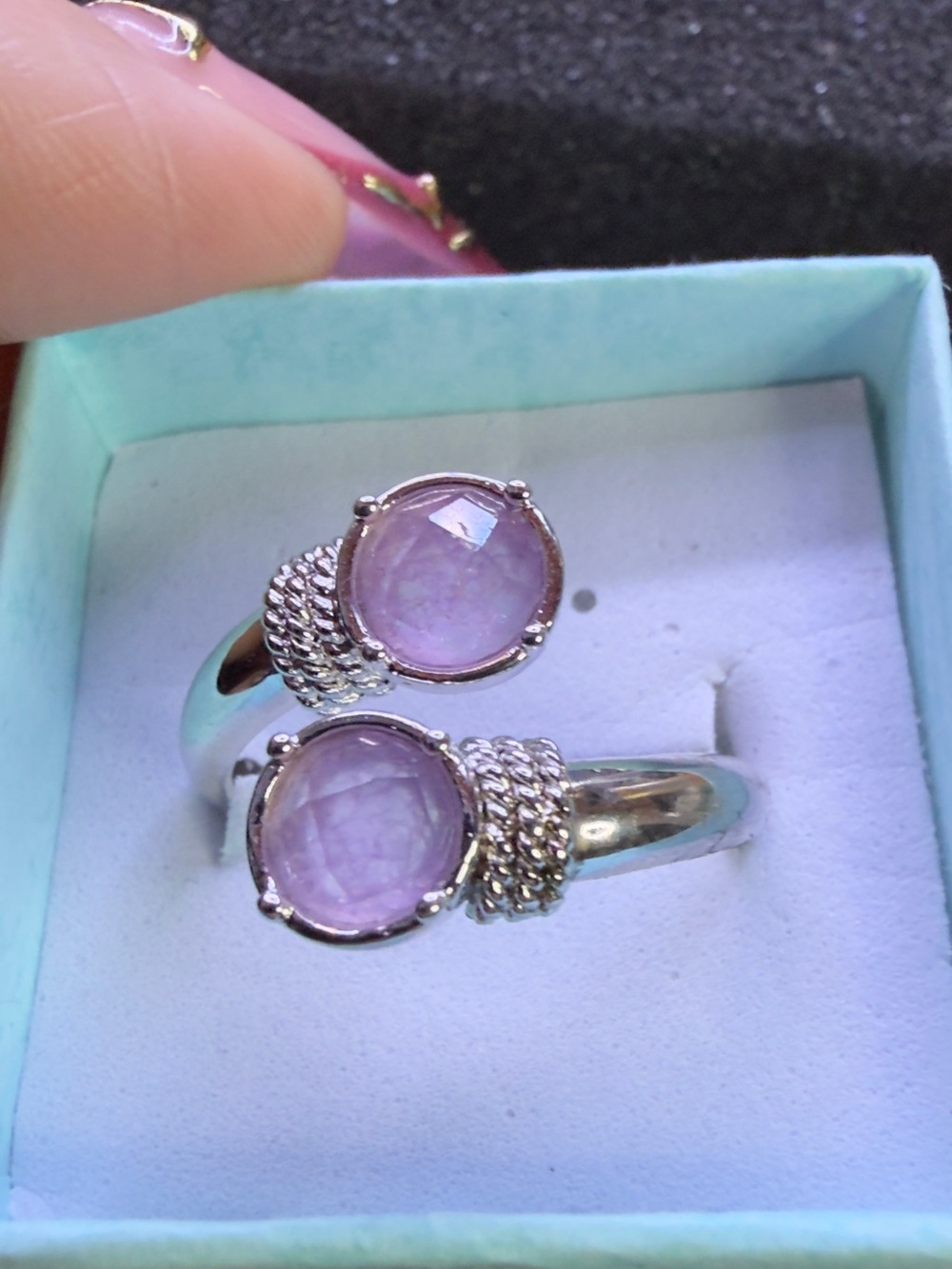 Rhodium Plated Double Lavender Gemstone Open Ring 💎